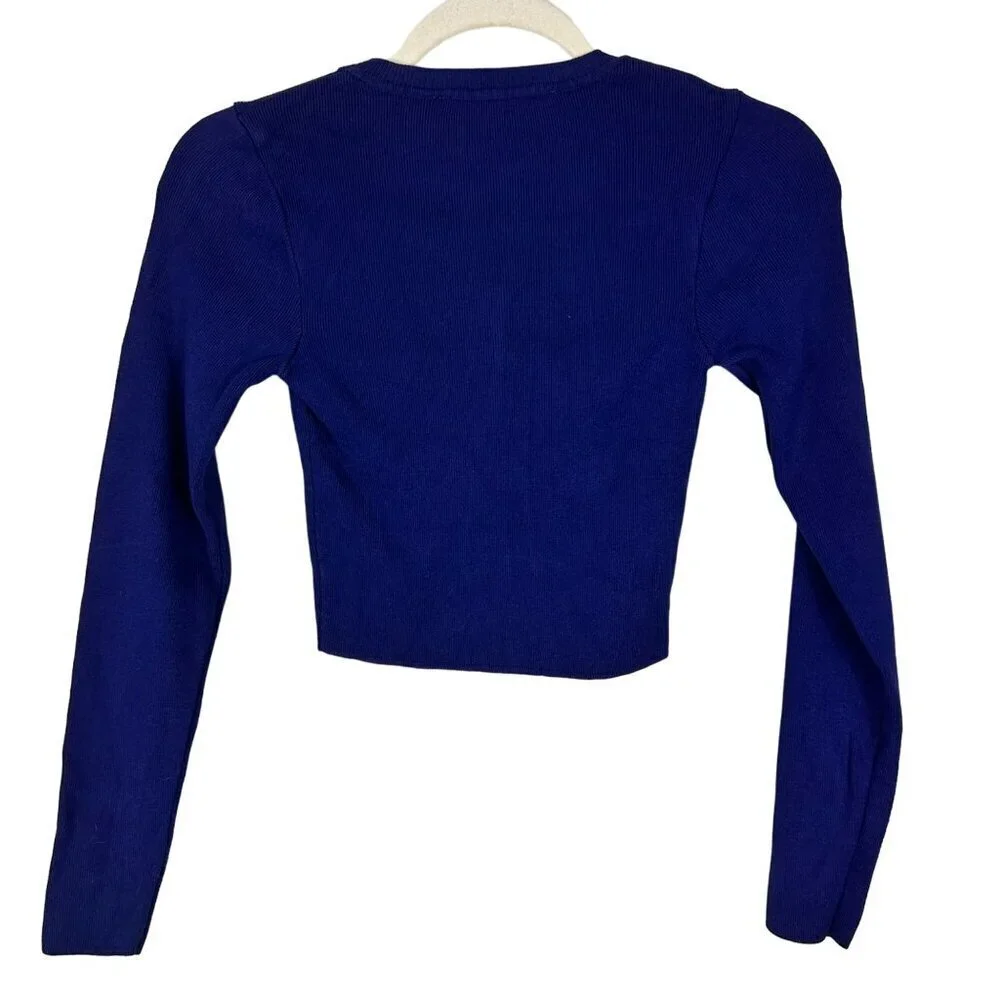 2/$30 Zara Blue Knit Crop‎ Top Long Sleeve Size Small